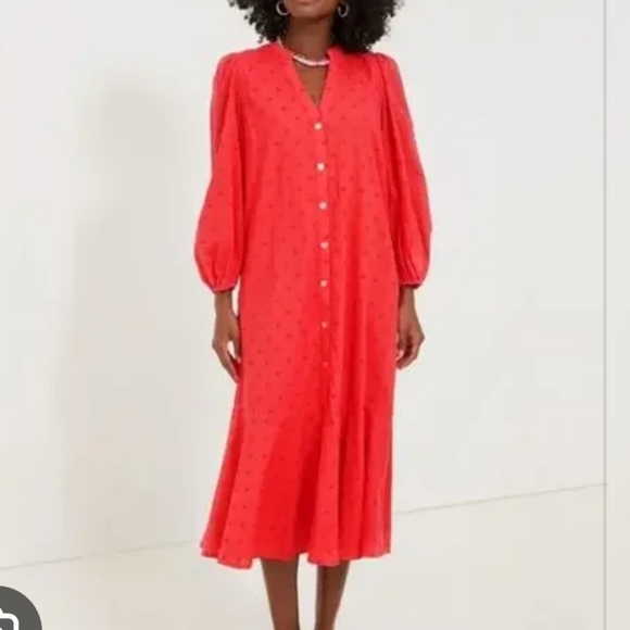 Pomander Place Tuckernuck Rossa Red Leila Maxi Dress Swiss Dots - Picture 1 of 12